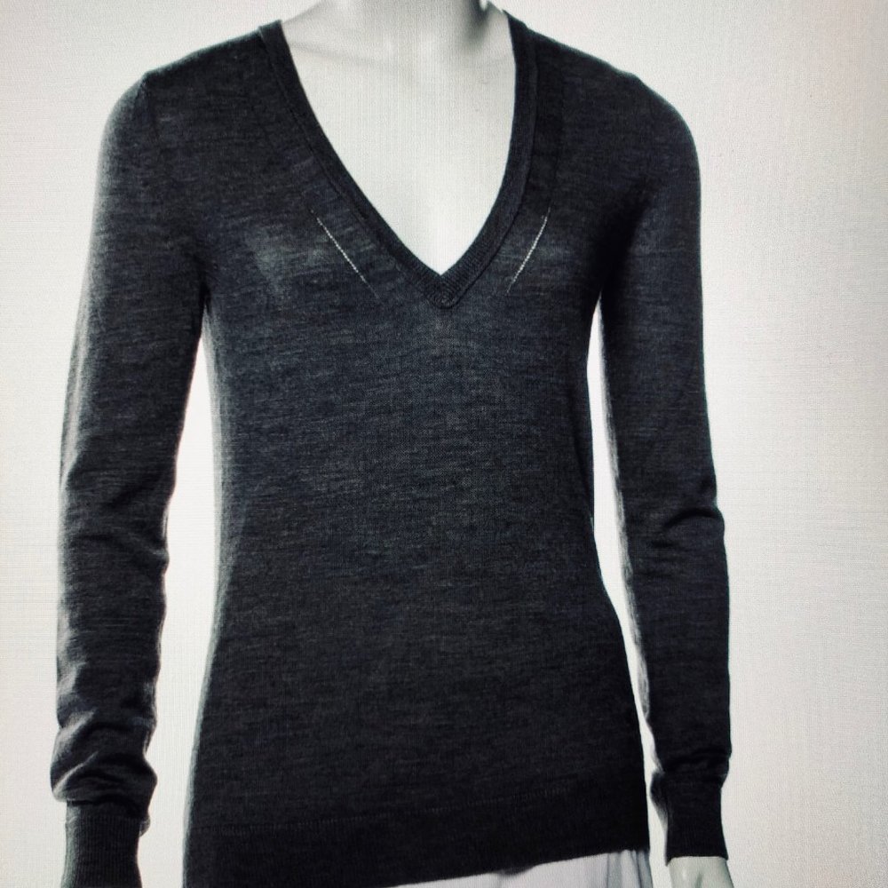 Burberry Brit Gray V Neck Merino Wool Sweater S